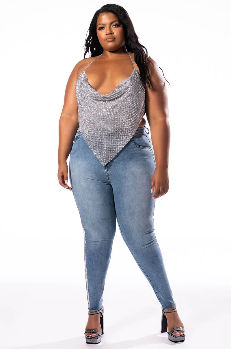 PLUS RIRI COWL NECK RHINESTONE BRALETTE