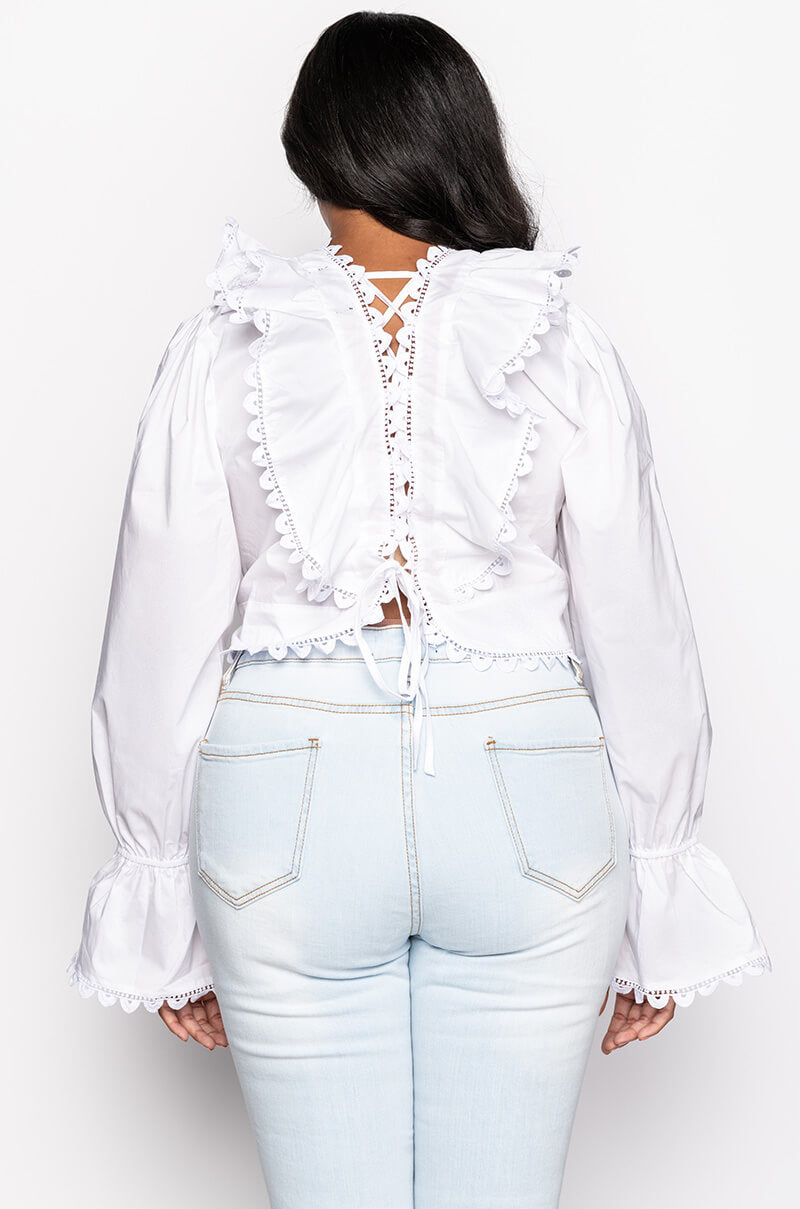 PLUS KIERA LACE UP BACK CROPPED BLOUSE