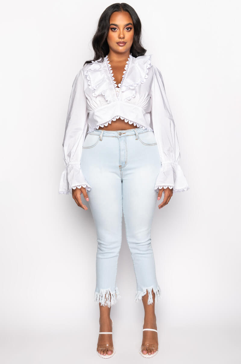 PLUS KIERA LACE UP BACK CROPPED BLOUSE