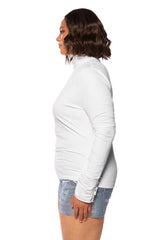 NADIA PLUS ORGANZA LONG SLEEVE SCALE TOP IN WHITE