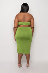 PLUS STOP STARING OPEN BACK MIDI DRESS