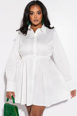 PLUS SUCH A LOOK OPEN BACK BUTTON UP FIT AND FLARE MINI DRESS