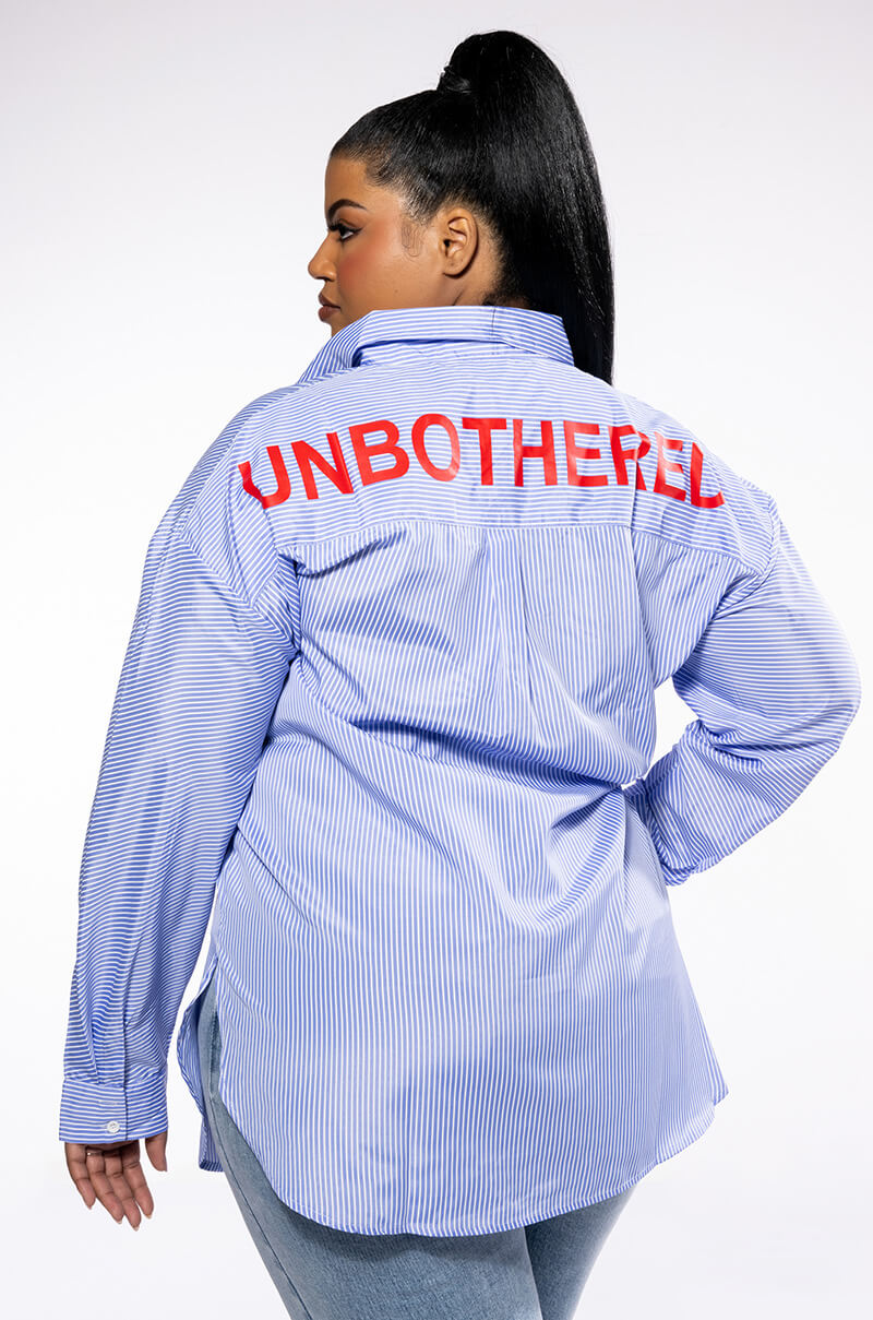 PLUS UNBOTHERED POPLIN BUTTON DOWN BLOUSE