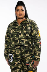 PLUS WHATEVER CAMO BOMBER JACKET
