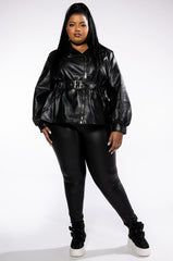 PLUS YOKO PEPLUM BELL SLEEVE MOTO JACKET