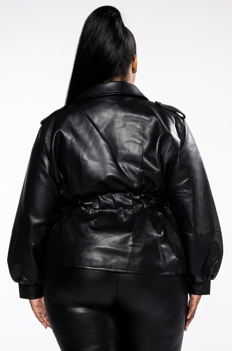 PLUS YOKO PEPLUM BELL SLEEVE MOTO JACKET