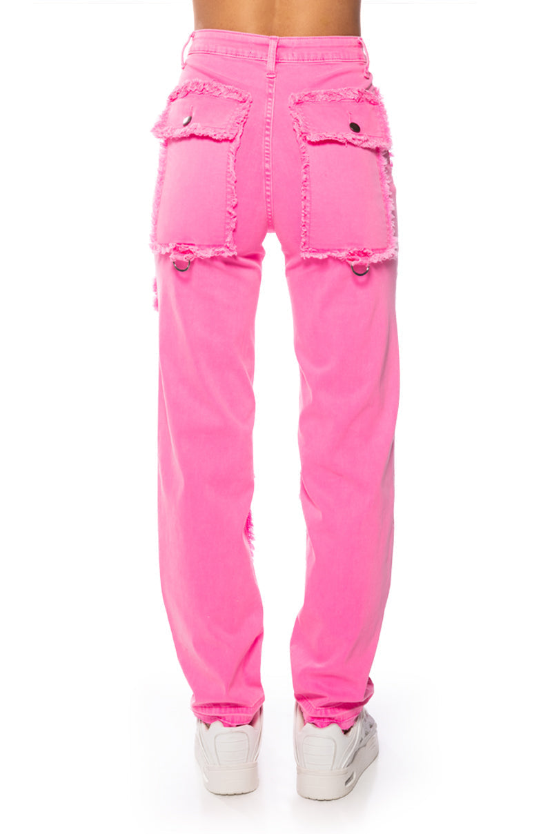 POCKET FULL OF SUNSHINE CARGO JEANS IN HOT PINK