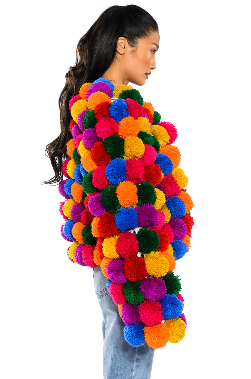 POM POM COLORFUL CARDIGAN