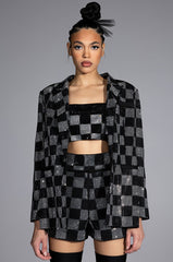 POP STAR CHECKERED RHINESTONE BLAZER
