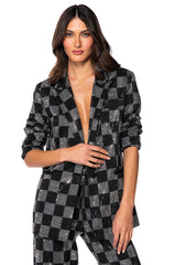 POP STAR CHECKERED RHINESTONE BLAZER