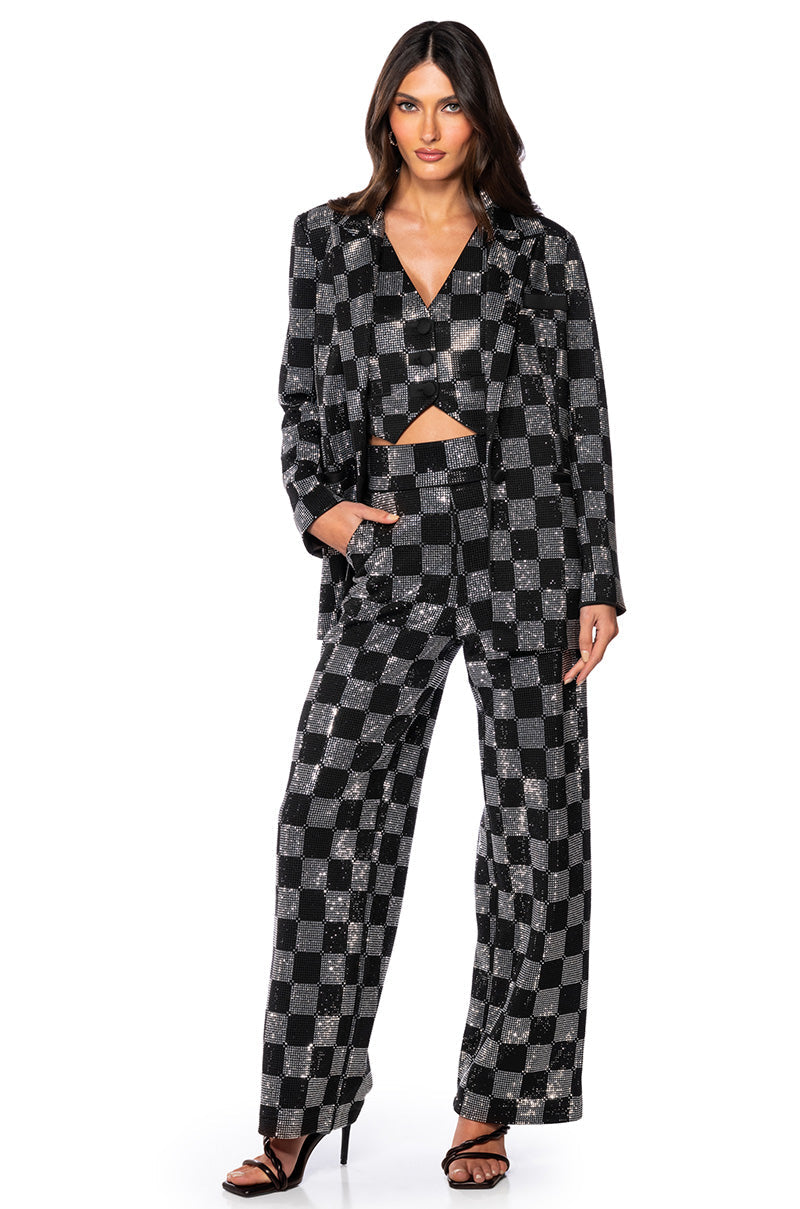 POP STAR CHECKERED RHINESTONE BLAZER