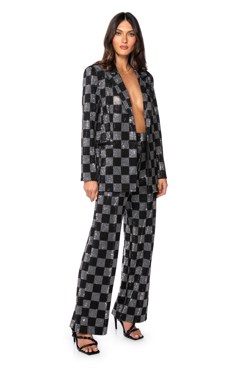 POP STAR CHECKERED RHINESTONE BLAZER