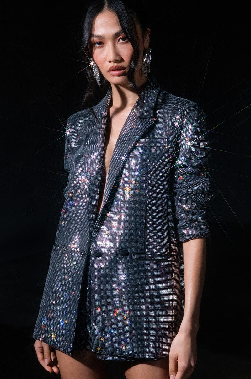 POP STAR SHINE BRIGHT RHINESTONE BLAZER IN BLACK
