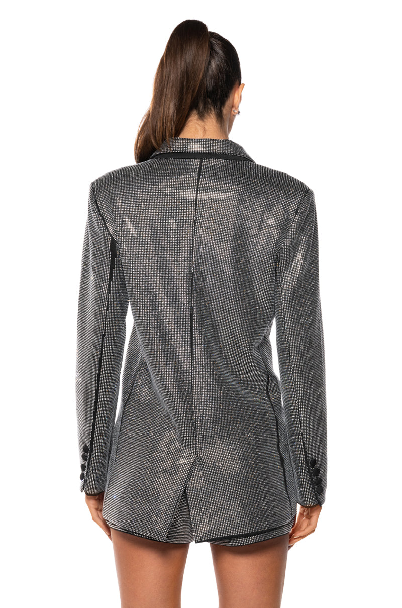 POP STAR SHINE BRIGHT RHINESTONE BLAZER IN BLACK