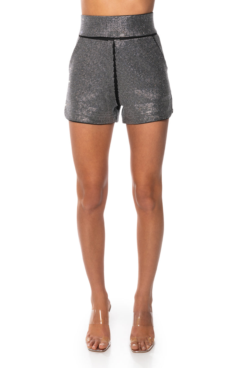 POP STAR SHINE BRIGHT RHINESTONE SHORT IN BLACK