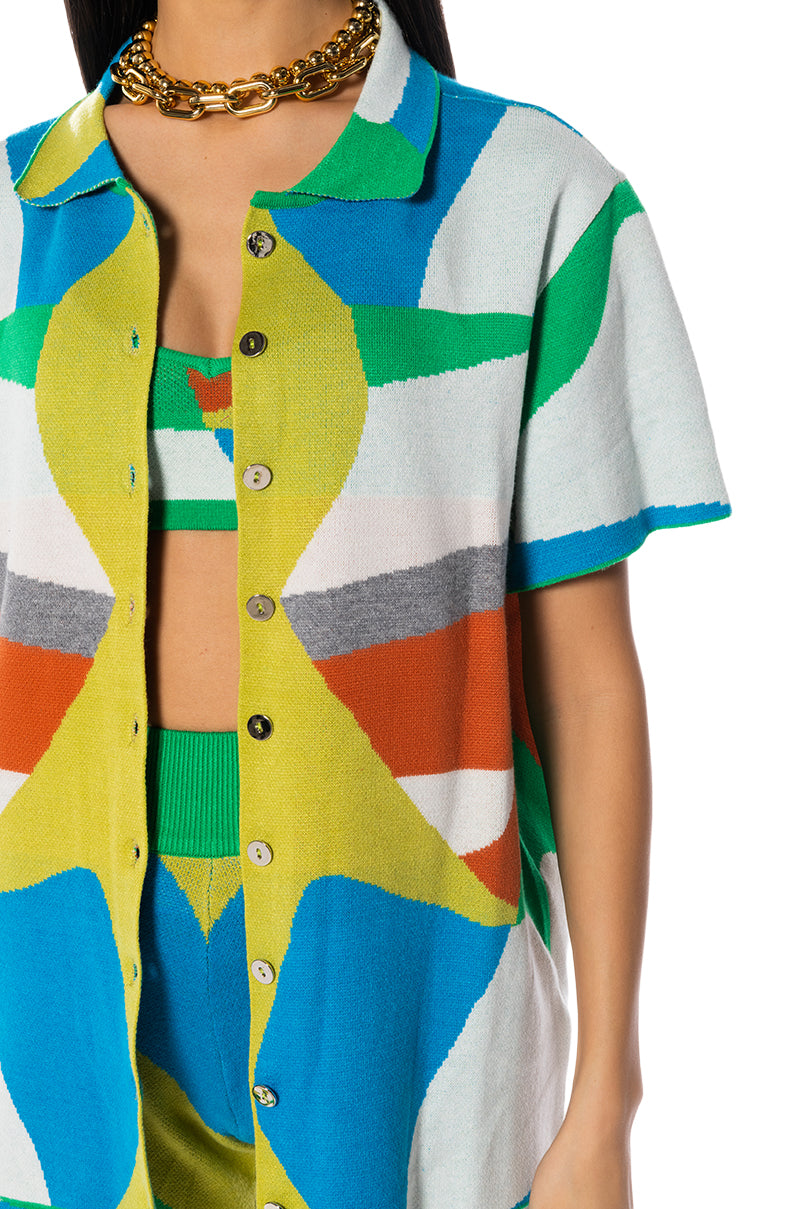 POPPY MULTICOLOR KNIT BUTTON DOWN SHIRT