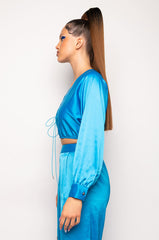 PORTOFINO SATIN LACE UP CROPPED BLOUSE