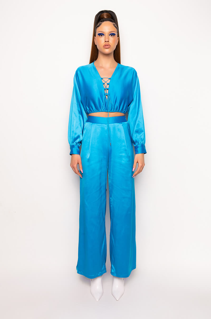 PORTOFINO SATIN LACE UP CROPPED BLOUSE