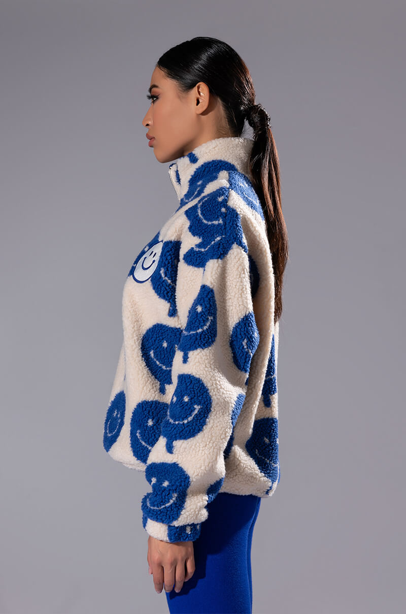 POSITIVE VIBES HAPPY FACE ZIP UP SWEATSHIRT
