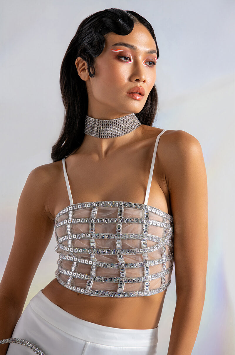 PREMIER RHINESTONE MESH PANEL BUSTIER
