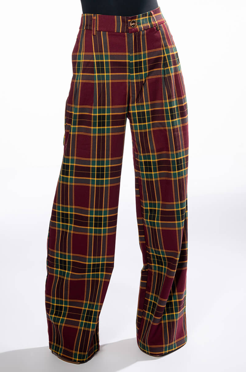 GOSSIP GIRL PLAID TROUSER WIDE LEG