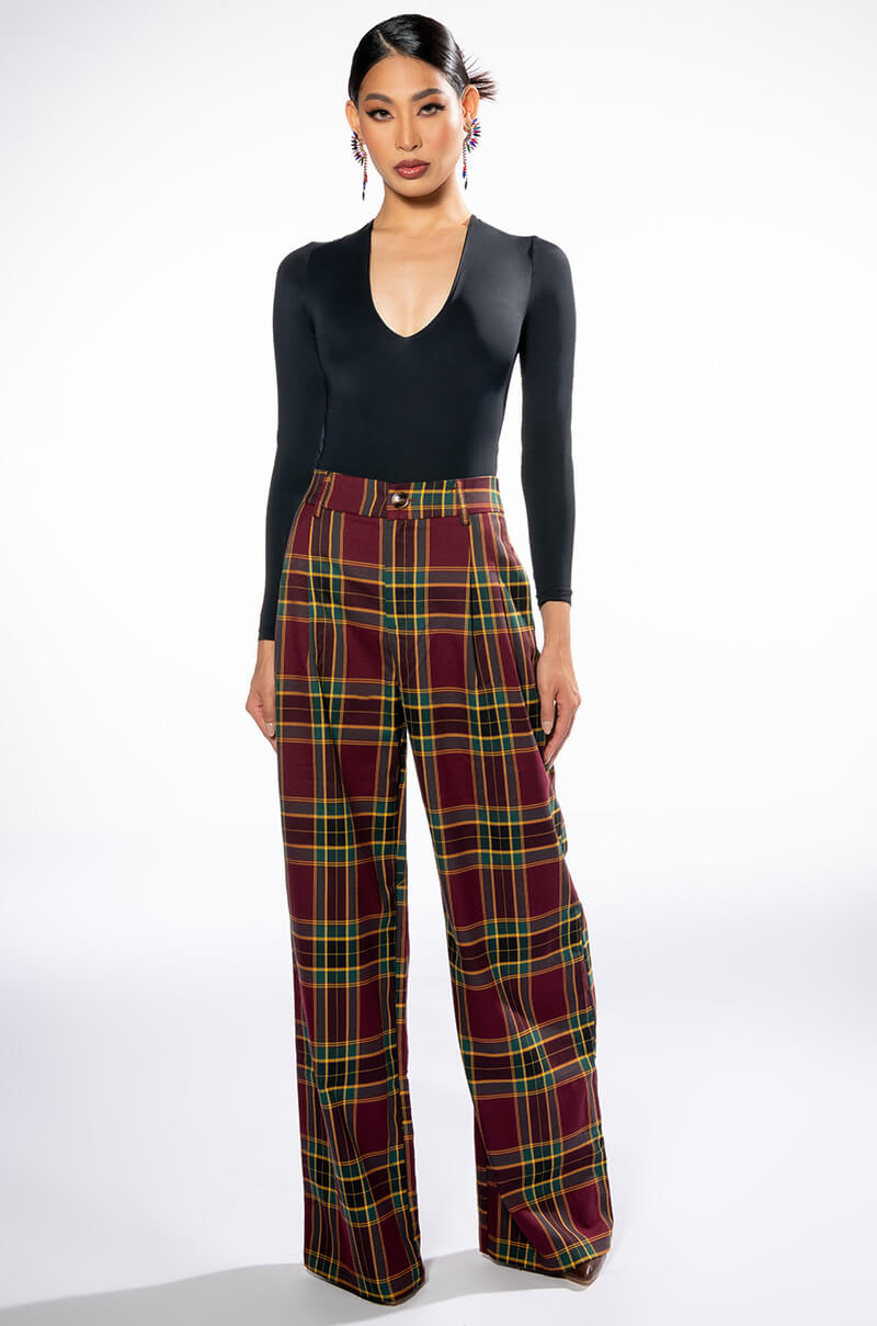 GOSSIP GIRL PLAID TROUSER WIDE LEG