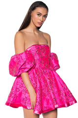 PRETTY IN PINK BROCADE MINI DRESS