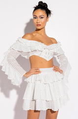 PRETTY LIL THANG EYELET OFF THE SHOULDER BLOUSE