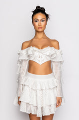 PRETTY LIL THANG EYELET OFF THE SHOULDER BLOUSE