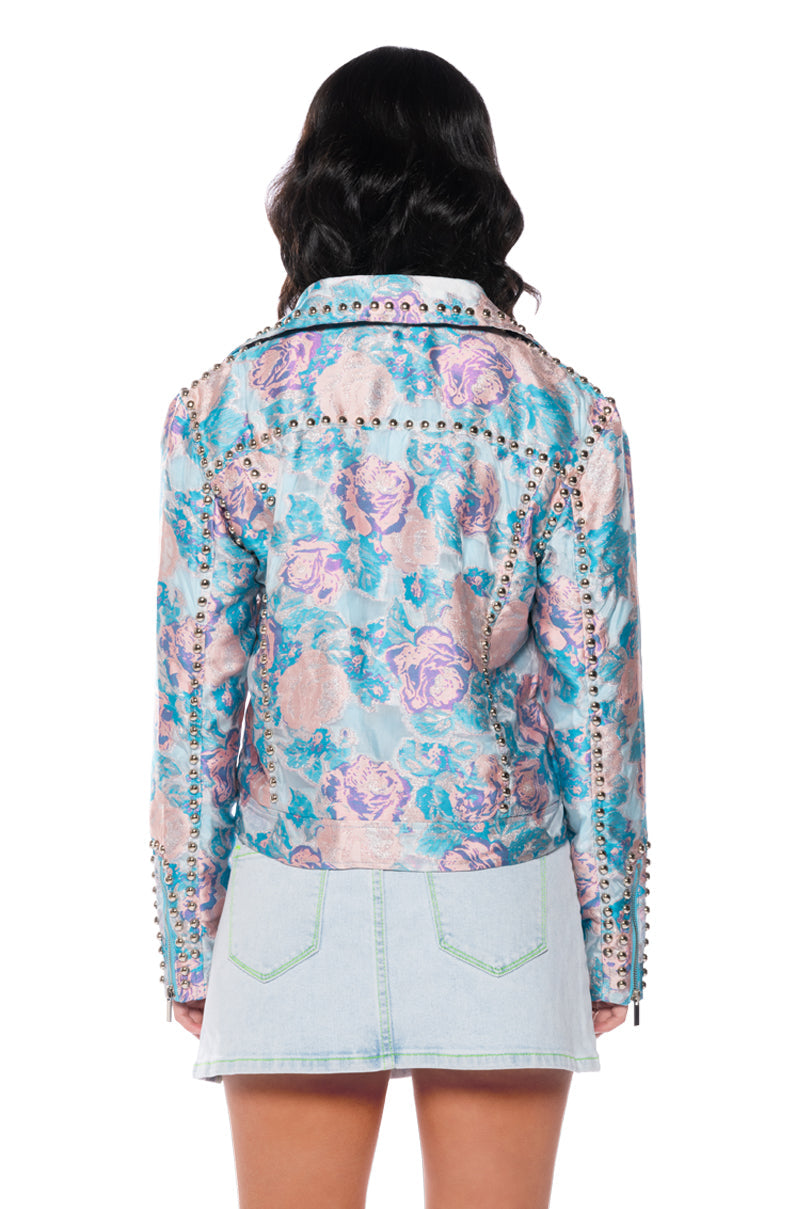 BROCADE MOTO JACKET WITH STUDS