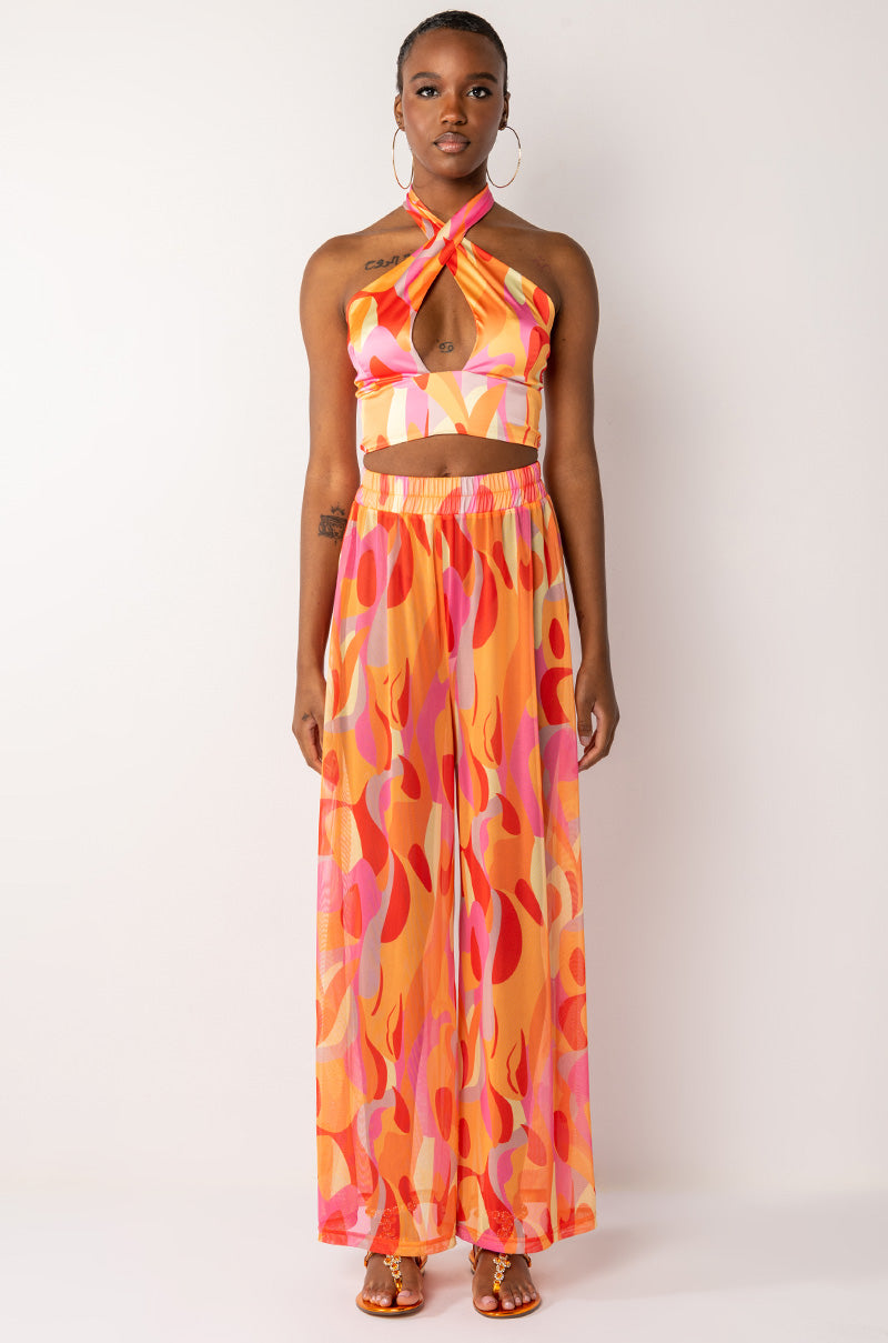 PSYCHEDELIC SATIN HALTER CROP TOP