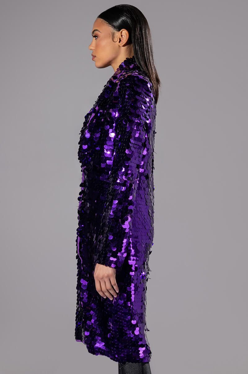 PURPLE MAJESTY LARGE SEQUIN TRENCH JACKET