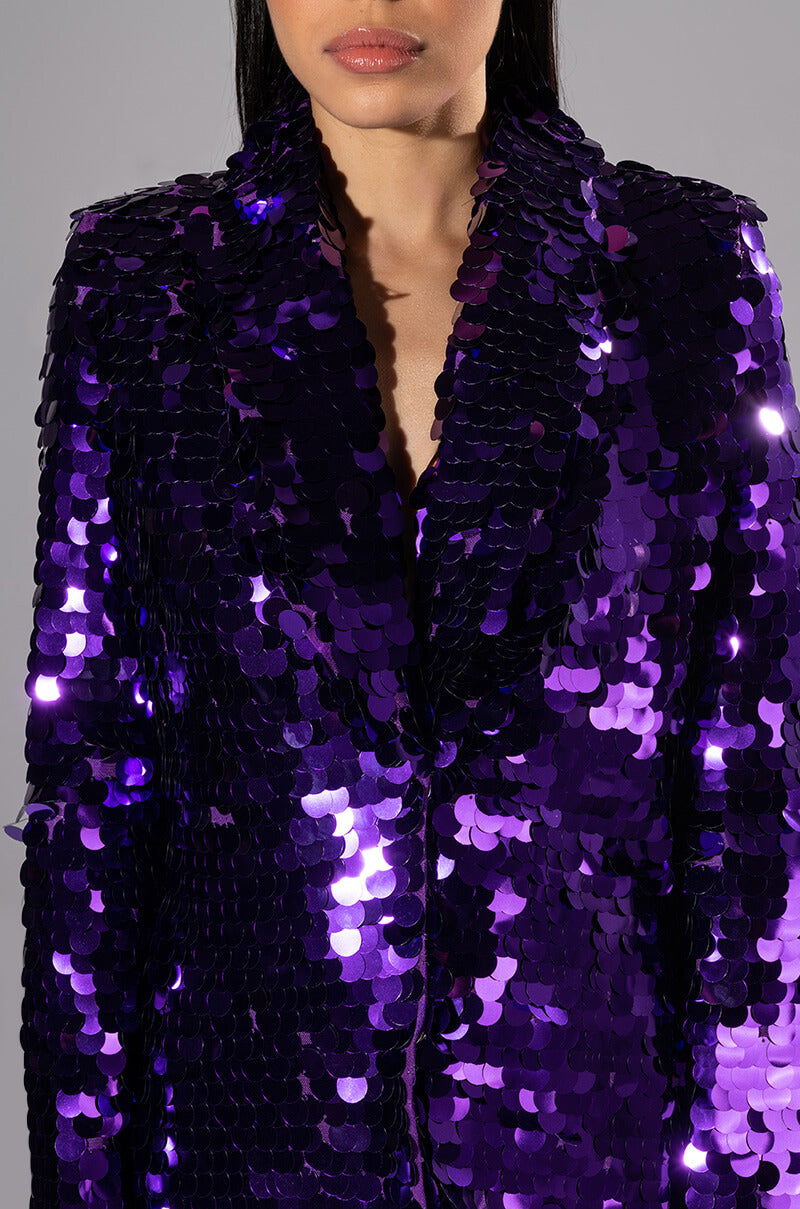 PURPLE MAJESTY LARGE SEQUIN TRENCH JACKET