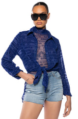 QUEEN OF EVERYTHING FLOCKED LONG SLEEVE MESH BODYSUIT