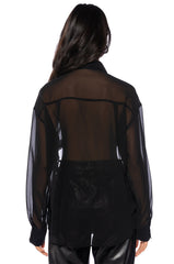 QUINN CUTOUT TEXTURED BUTTON DOWN BLOUSE