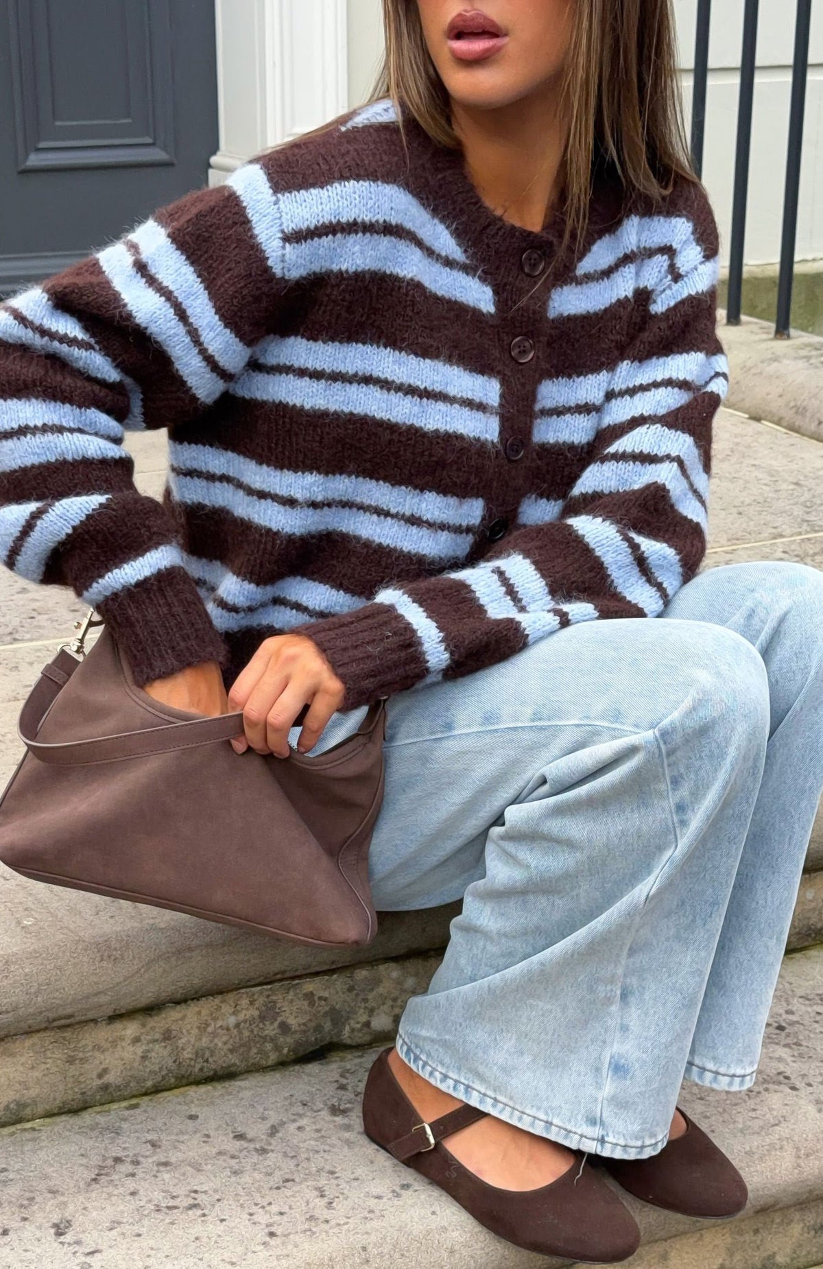 Ice Bae Stripe Knit Cardigan Blueberry Chocolate Stripe