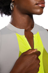 RACE MY MIND ZIPPER DETAIL SLEEVELESS BODYSUIT