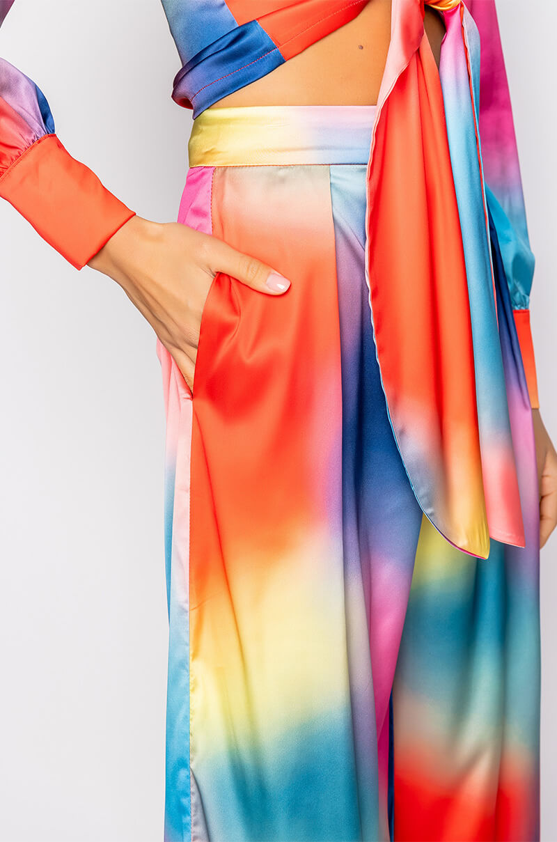 INDIGO SATIN WIDE LEG TROUSER
