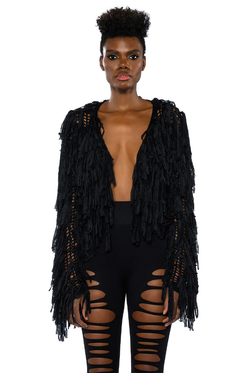 RAVEN LONG SLEEVE FRINGE KNIT CARDIGAN