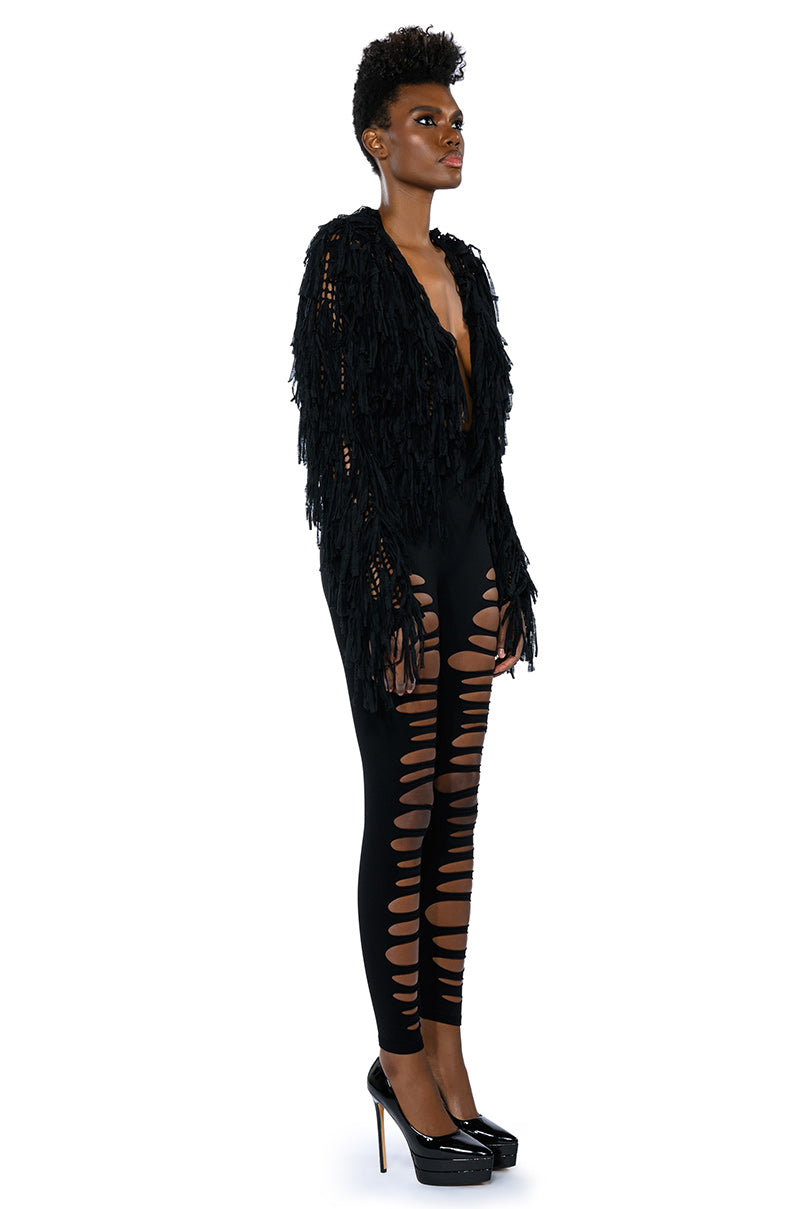 RAVEN LONG SLEEVE FRINGE KNIT CARDIGAN