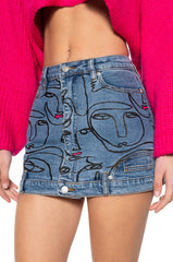 READ MY PINK LIPS DENIM MINI SKIRT