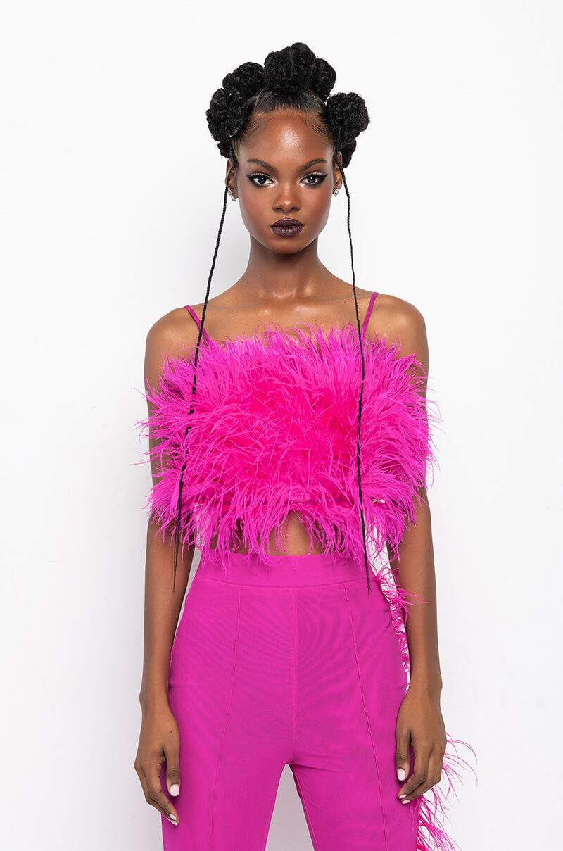 REAL OSTRICH FEATHERS CROP MESH BANDEAU