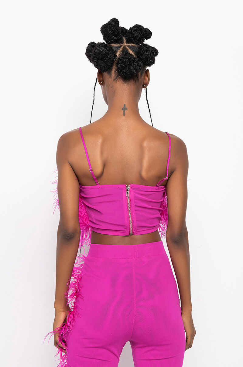 REAL OSTRICH FEATHERS CROP MESH BANDEAU