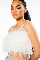 REAL OSTRICH FEATHERS CROP MESH BANDEAU