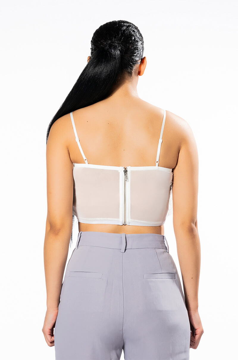 REAL OSTRICH FEATHERS CROP MESH BANDEAU