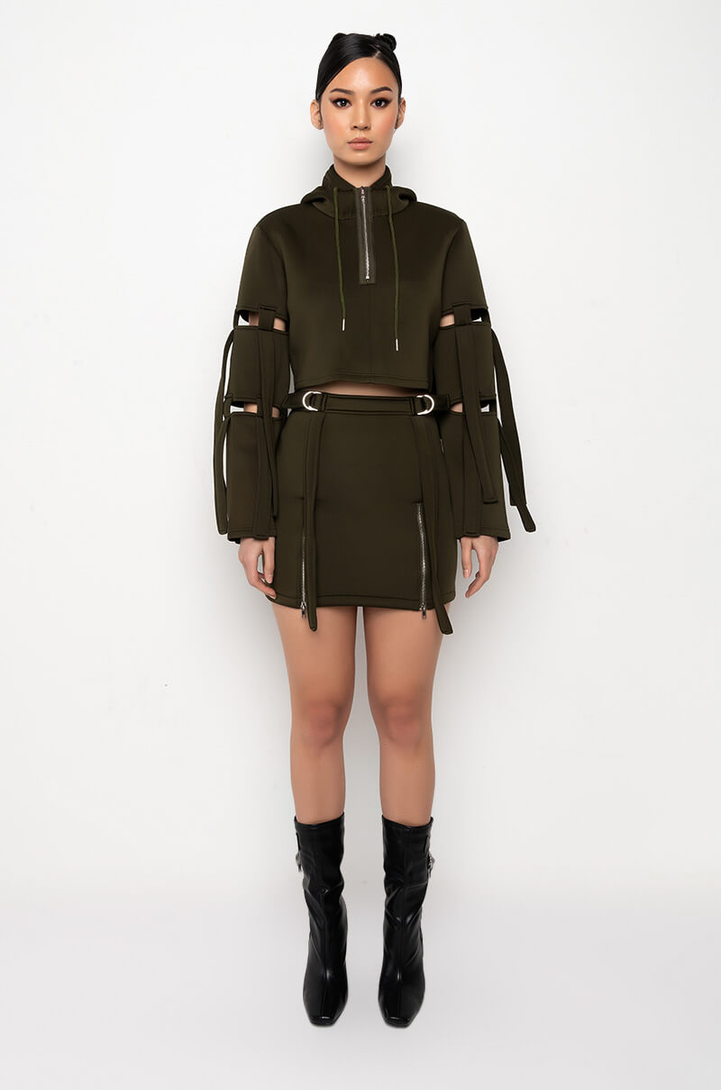 REPORTING FOR DUTY STRAPPY SCUBA MINI SKIRT