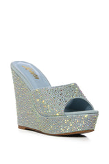 RHONA EMBELLISHED WEDGE IN DENIM