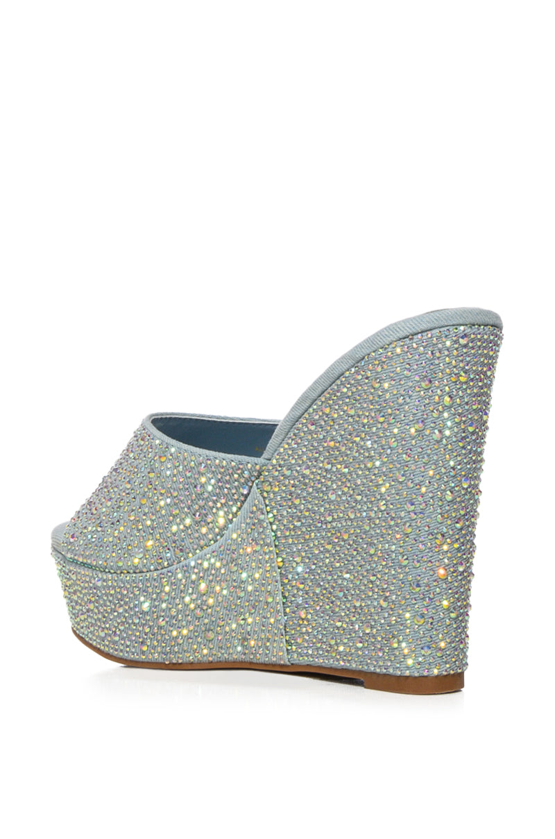 RHONA EMBELLISHED WEDGE IN DENIM