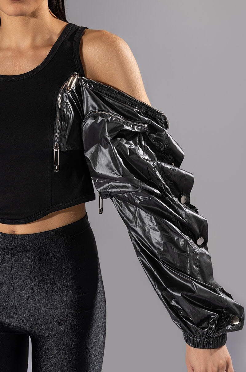 RIDE FOR YOU PU SLEEVE ZIPPER DETAIL TOP