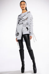 VERY LIKELY OVERSIZED GRAPHIC LACE UP SWEATSHIRT